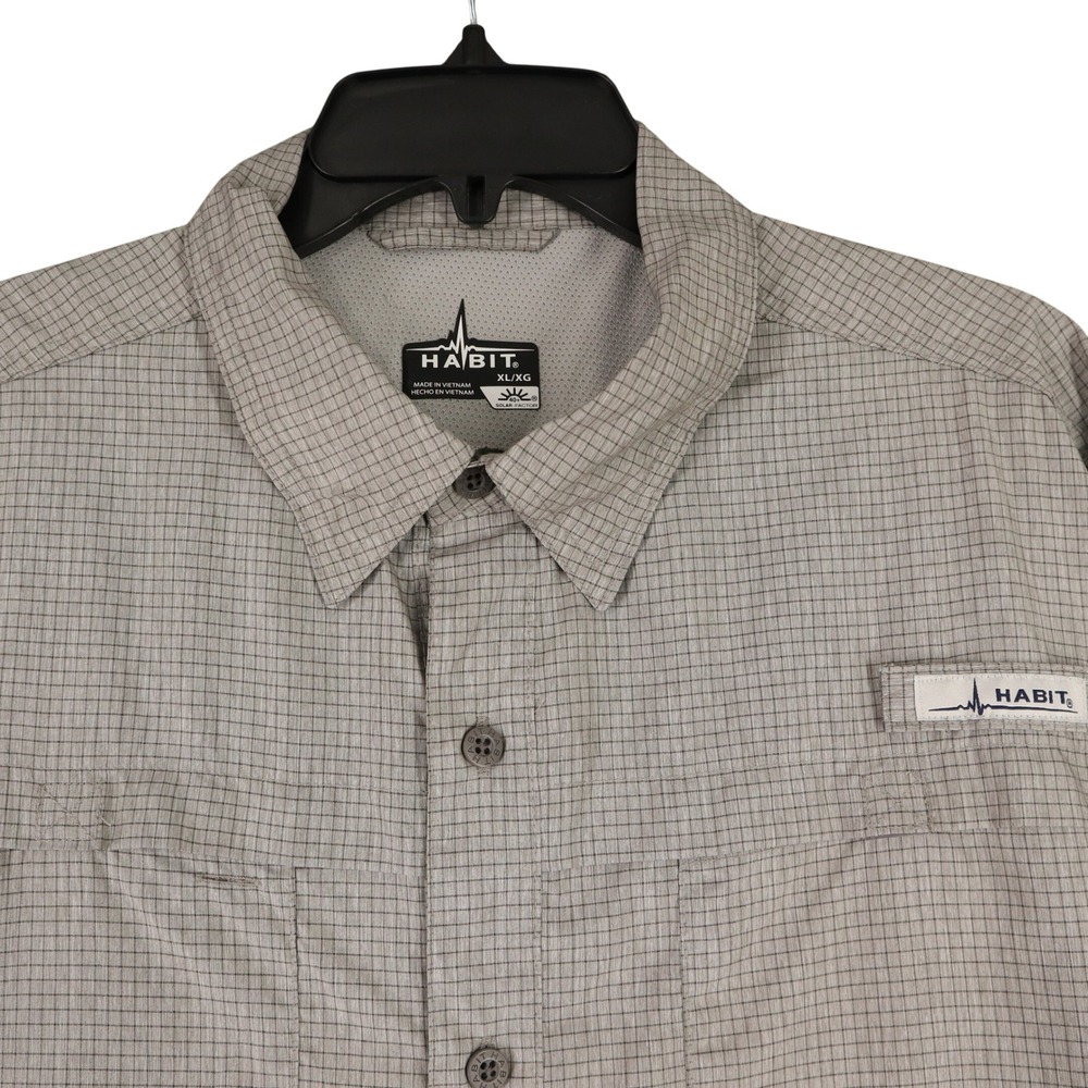 Habit Fishing Shirt Mens XL Gray Check Vented Back Long Sleeve Outdoor Hiking
